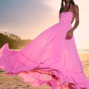NWT * Free People Candy Coated Pink Extratropical Maxi Dress Size XS